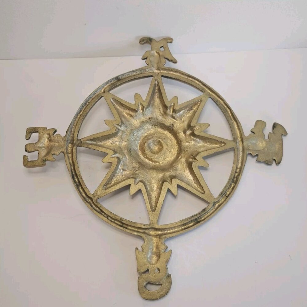 Vtg Brass Compass Rose Wall hanging Rose of the Winds Star Nautical decor - Picture 2 of 8
